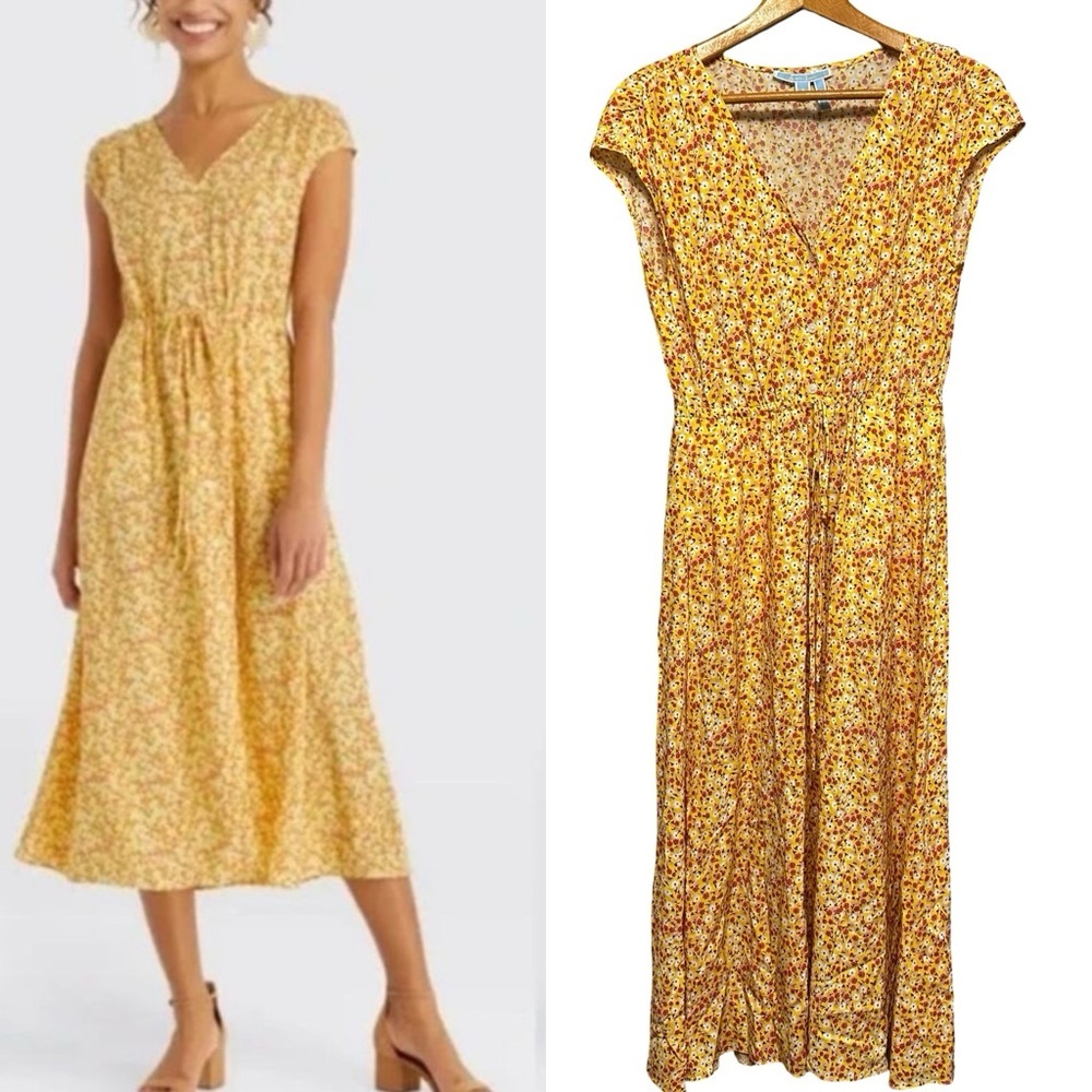 Draper James Yellow Floral Button Front Midi Dress Size Small Cottagecore